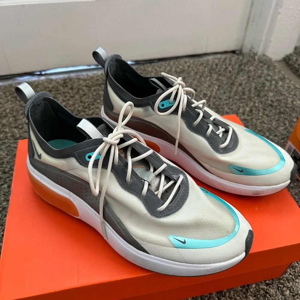 Nike Women’s White and Black Air Max Platform Sneakers with Orange Accent